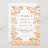 Pumpkin & Blätter Line Gezeichnet Frame Hochzeit i Einladung (Vorne/Hinten)