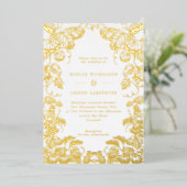 Pumpkin & Blätter Line Gezeichnet Frame-Hochzeit i Folieneinladung (Stehend vorne)