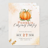 Pumpkin & Blätter Orange Pumpkin Carving Party Einladung (Vorne/Hinten)