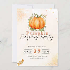 Pumpkin & Blätter Orange Pumpkin Carving Party Einladung