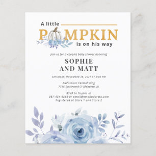 Pumpkin Blue Botanical Boys Baby Shower Invitation Flyer
