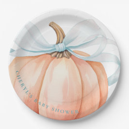 Pumpkin Blue Bow Baby Dusche Pappteller