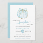 Pumpkin Blue Bow Boy Baby Dusche Einladung (Vorne/Hinten)