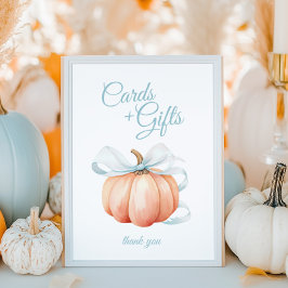 Pumpkin Blue Bow Cards & Gifts Table Sign Poster