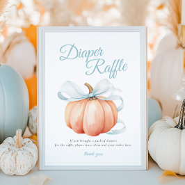 Pumpkin Blue Bow Diaper Raffle Table Sign Poster
