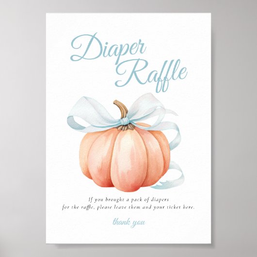 Pumpkin Blue Bow Diaper Raffle Table Sign Poster (Vorne)