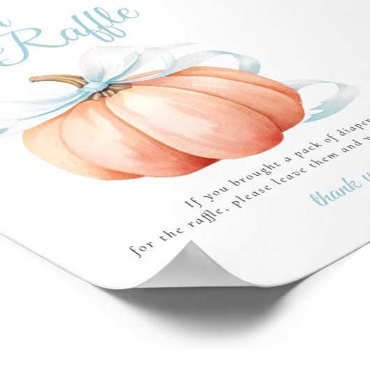 Pumpkin Blue Bow Diaper Raffle Table Sign Poster (Ecke)