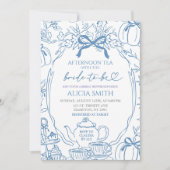 Pumpkin Blue Bow Toile Bridal Shower Tea Party Einladung (Vorderseite)