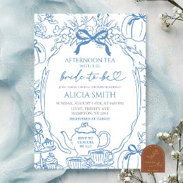  Pumpkin Blue Bow Toile Bridal Shower Tea Party Einladung