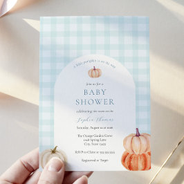 Pumpkin Blue Gingham Baby Boy Shower Arch Einladung