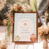 Pumpkin Blue Gingham Baby Dusche Willkommen Poster