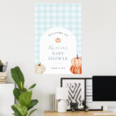Pumpkin Blue Gingham Baby Dusche Willkommen Poster (Heimbüro)