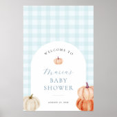 Pumpkin Blue Gingham Baby Dusche Willkommen Poster (Vorne)
