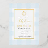 Pumpkin Blue Gingham Baby Shower Foil Einladung (Vorderseite)