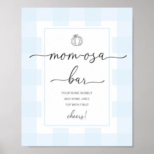 Pumpkin Blue Gingham Baby Shower Mama-osa Bar Sign Poster (Vorne)