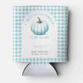 Pumpkin Blue Gingham Kariert Boy Baby Shower Dosenkühler (Vorderseite)