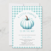 Pumpkin Blue Gingham Kariert Boy Baby Shower Einladung (Vorderseite)