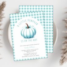 Pumpkin Blue Gingham Kariert Boy Baby Shower