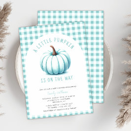 Pumpkin Blue Gingham Kariert Boy Baby Shower Einladung