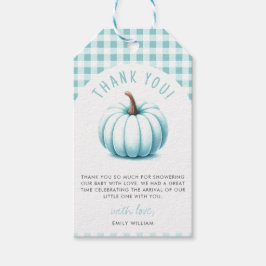 Pumpkin Blue Gingham Kariert Boy Baby Shower Geschenkanhänger
