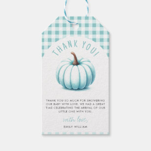 Pumpkin Blue Gingham Kariert Boy Baby Shower Geschenkanhänger