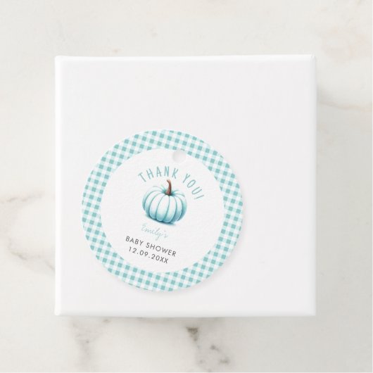 Pumpkin Blue Gingham Kariert Boy Baby Shower Geschenkanhänger (Beispiel)