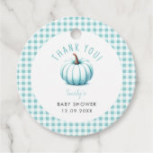 Pumpkin Blue Gingham Kariert Boy Baby Shower Geschenkanhänger (Vorderseite)