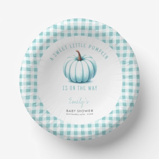 Pumpkin Blue Gingham Kariert Boy Baby Shower Pappteller (Vorderseite)