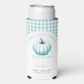 Pumpkin Blue Gingham Kariert Boy Baby Shower Selters Dosenkühler (Seltzer Vorderseite)
