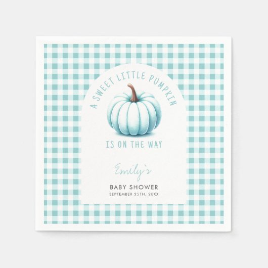 Pumpkin Blue Gingham Kariert Boy Baby Shower Serviette (Vorderseite)