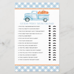 Pumpkin Blue LKW Baby Ratet Who Baby Showspiel Flyer