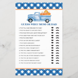 Pumpkin Blue LKW Baby Ratet Who Baby Showspiel Flyer