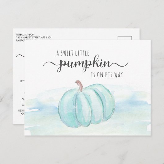 Pumpkin Blue Mint Green Baby Boy Dusche per Mail Einladungspostkarte (Vorne/Hinten)