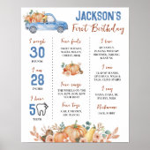 Pumpkin Blue Truck 1. Geburtstag Milestone Zeichen Poster (Vorne)
