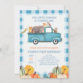 Pumpkin Blue Truck Animals 1. Geburtstag Einladung (Vorderseite)