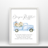 Pumpkin Blue Truck Diaper Raffle Baby Boy Dusche Poster