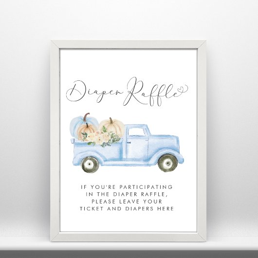 Pumpkin Blue Truck Diaper Raffle Baby Boy Dusche Poster