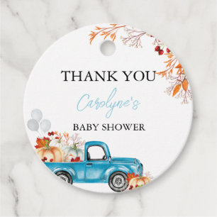Pumpkin Blue Truck Fall Baby Dusche Geschenkanhänger