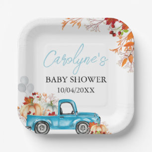 Pumpkin Blue Truck Fall Baby Dusche Pappteller