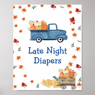 Pumpkin Blue Truck Spate Night Diapers Schild Post