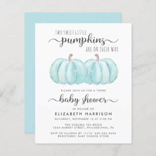 Pumpkin Blue Twin Baby Boys Dusche Einladung