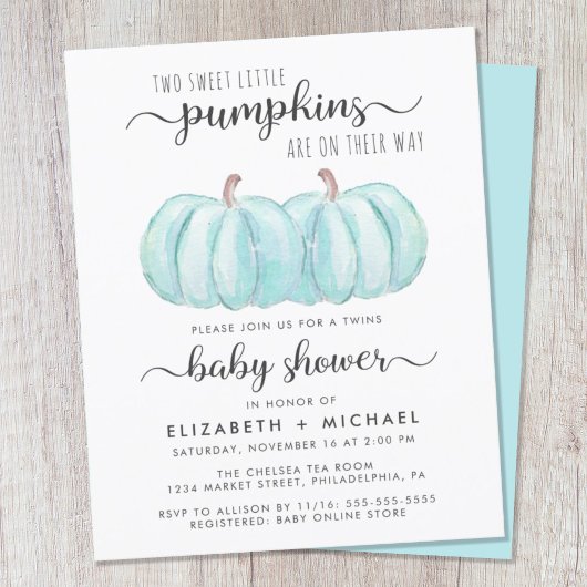 Pumpkin Blue Twin Baby Boys Dusche Einladung