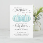 Pumpkin Blue Twin Baby Boys Dusche Einladung (Stehend Vorderseite)