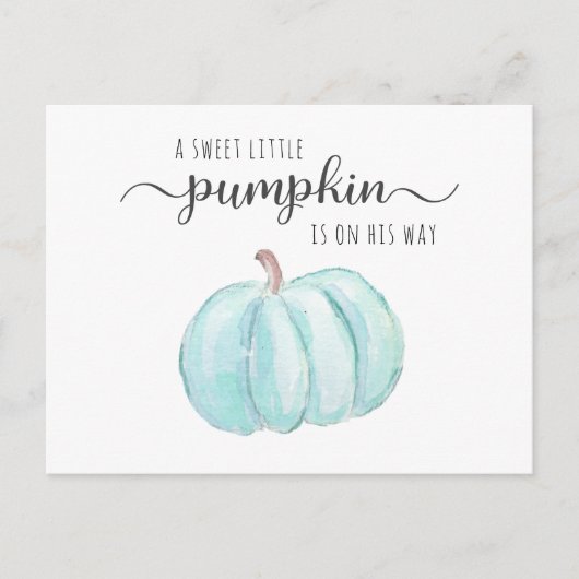 Pumpkin Blue Watercolor Baby Boy Virtual Dusche Einladungspostkarte (Vorderseite)