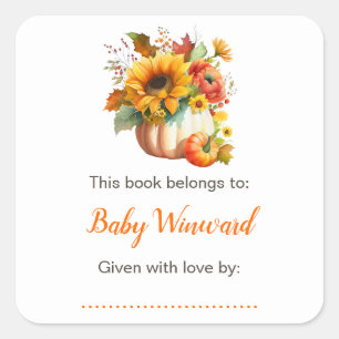 Pumpkin Blume Bouquet Baby Dusche Buchzeichen Quadratischer Aufkleber