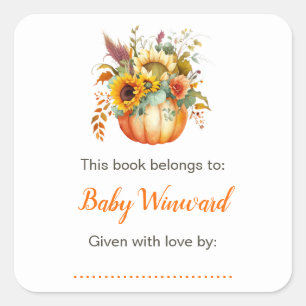 Pumpkin Blume Bouquet Baby Dusche Buchzeichen Quadratischer Aufkleber