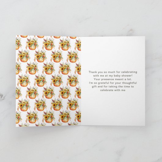 Pumpkin Blume Bouquet Brautparty Dankeskarte (Innenseite)