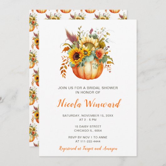 Pumpkin Blume Bouquet Brautparty Einladung (Vorne/Hinten)