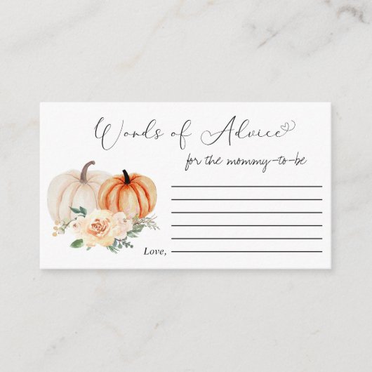 Pumpkin Blumenwörter der Ratschläge Kinderdusche Begleitkarte (Vorderseite)