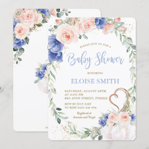 Pumpkin Blush Blue Floral Wreath Baby Shower Boy Einladung